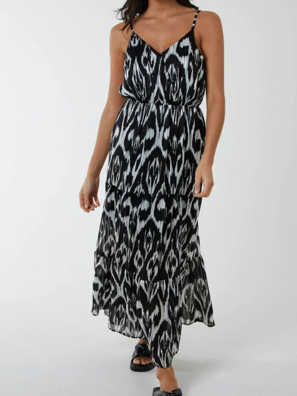Womens Black and White Strapless Dress